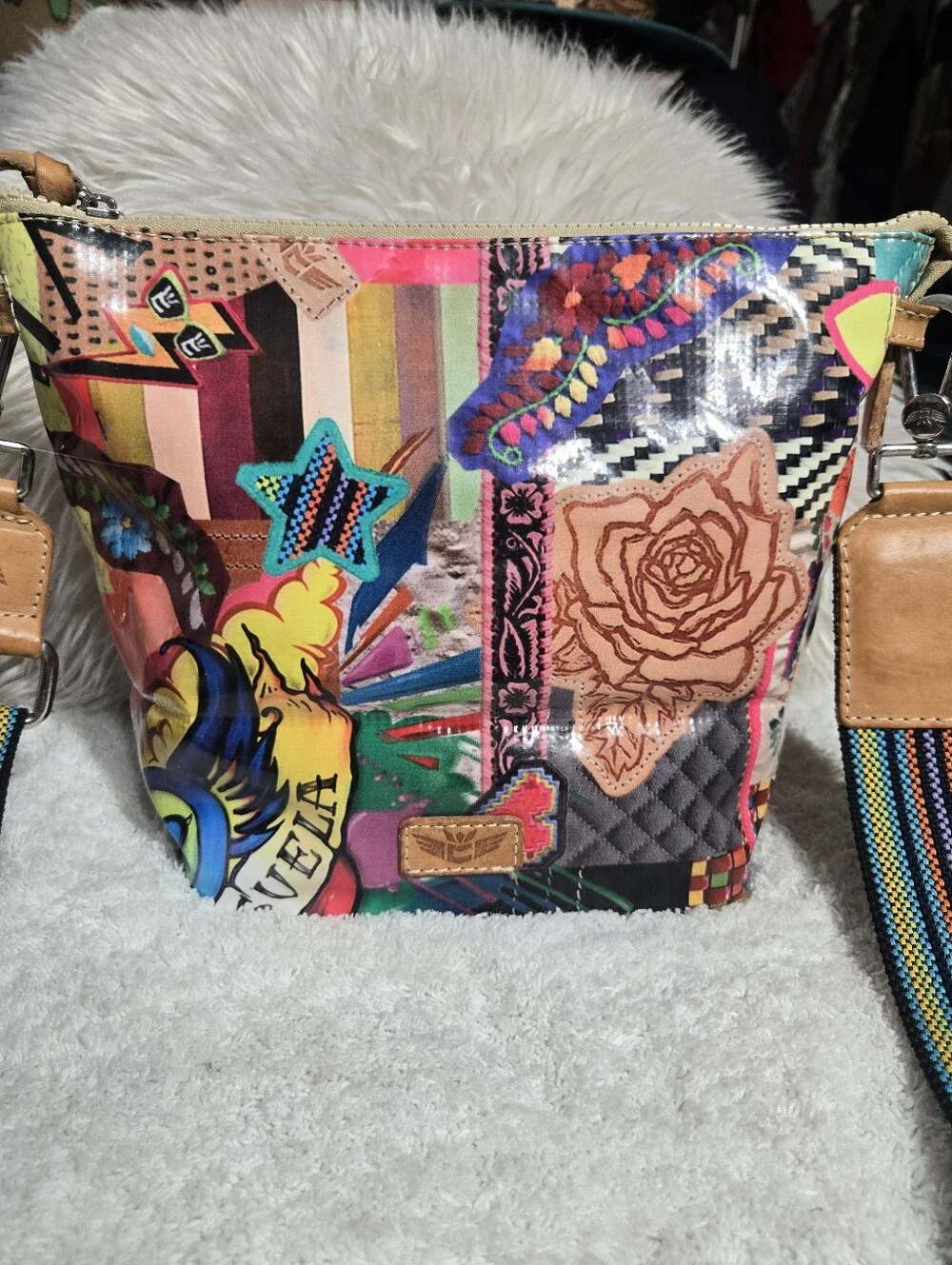 Consuela Patches Wedge Purse Long Crossbody